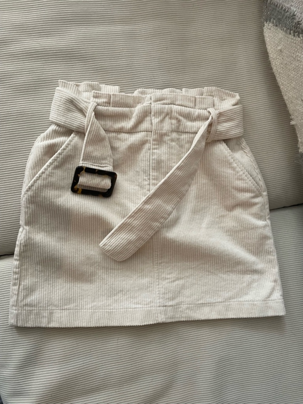 Zara Cream Corduroy Paperbag Mini Skirt with Buckle Belt